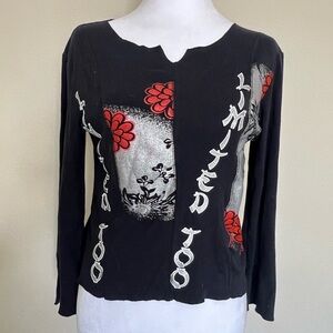 Limited Too Black and Silver Floral Y2K Sleeve Top